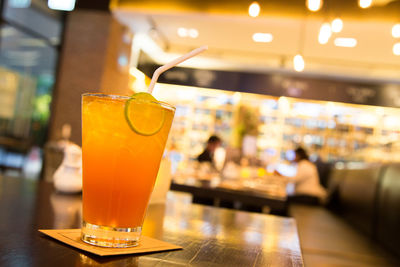 Close-up of drink served on table at restaurant