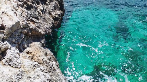 High angle view of rocks in sea