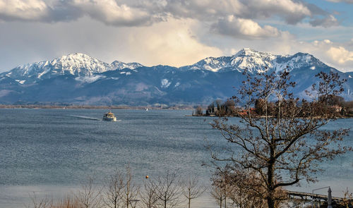 Scenic view of snowcapped mountains against sky