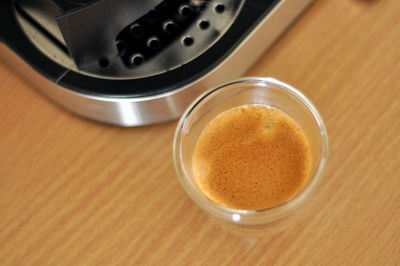 High angle view of coffee on table