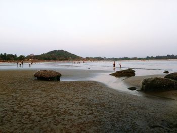 Scenic view of beach against clear sky