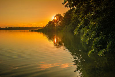 Scenic view of lake against sky during sunset