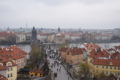 High angle view of buildings in city