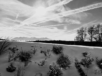 Scenic view of landscape against sky during winter