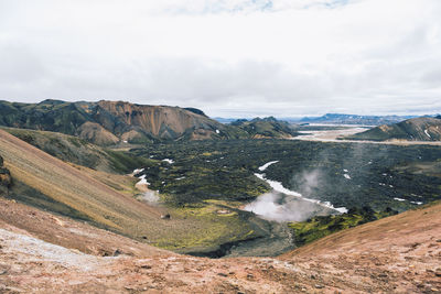 View of volcanic landscape in iceland on a cloudy day