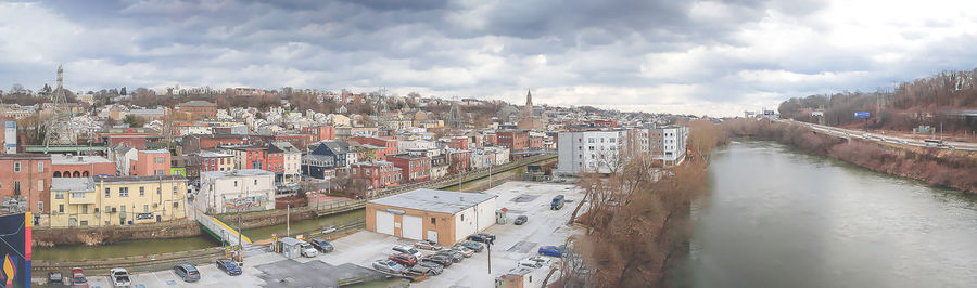 High angle view of townscape against sky