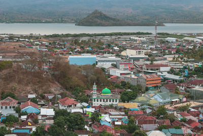 High angle view of buildings in city