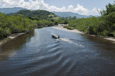 Scenic view of river amidst trees against sky