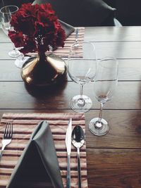 Close-up of wine in glass on table