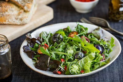 Close-up of food in plate on table