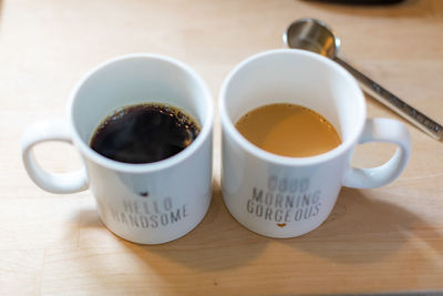 High angle view of coffee on table