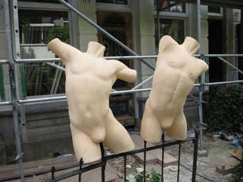 White sculpture on railing