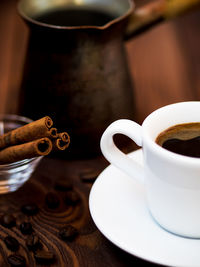 Coffee cup on table