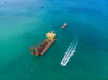 High angle view of ship in sea