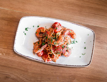 High angle view of meal served on table