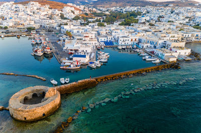 High angle view of boats in sea