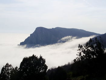 Scenic view of silhouette mountains against sky