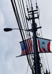 Low angle view of flag against sky