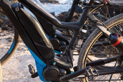 High angle view of bicycle parked