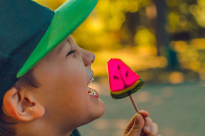 Close-up of boy holding ice cream