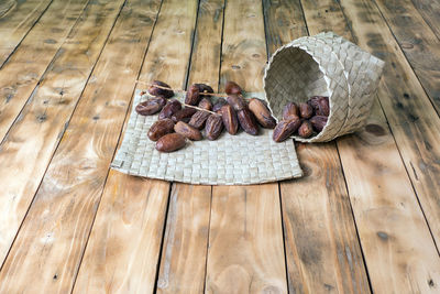 High angle view of carving on table