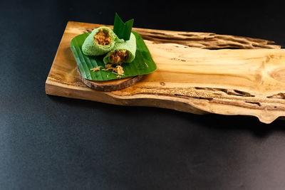 Close-up of food served on table