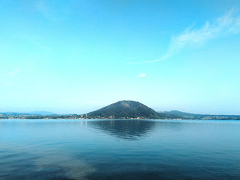 Scenic view of sea against blue sky