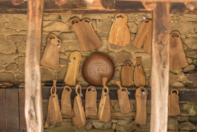 Low angle view of carving on wall