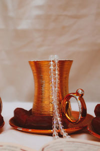 Close-up of drink served on table