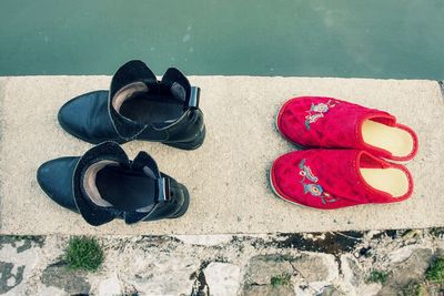 High angle view of shoes on ground