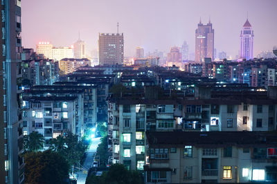 High angle shot of cityscape against the sky