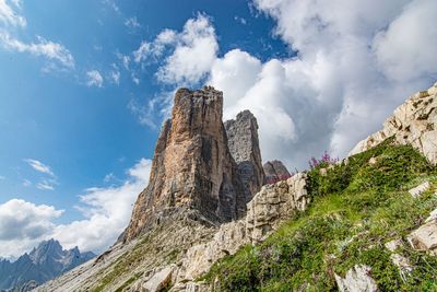 Low angle view of rocks against sky