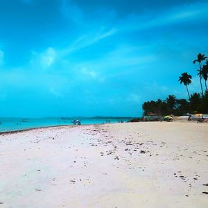 Scenic view of beach against blue sky