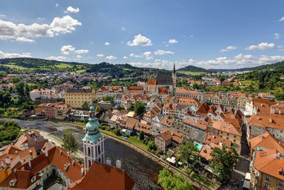 High angle view of town against sky