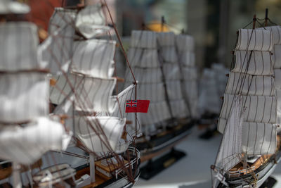 High angle view of sailboats in water