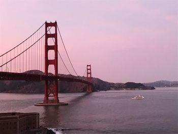 View of suspension bridge at sunset