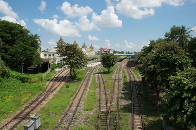 Railroad track against sky