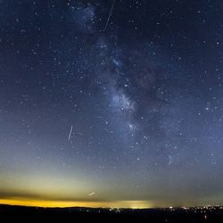 Scenic view of landscape against star field