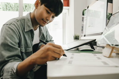 Man working on table