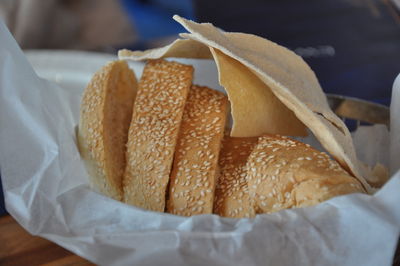 High angle view of bread on table
