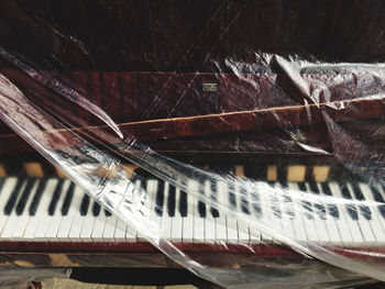 High angle view of piano keys