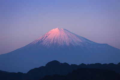 Scenic view of snowcapped mountains against clear sky