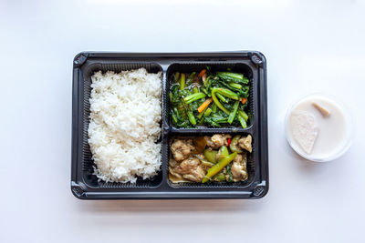 High angle view of food in bowl on table