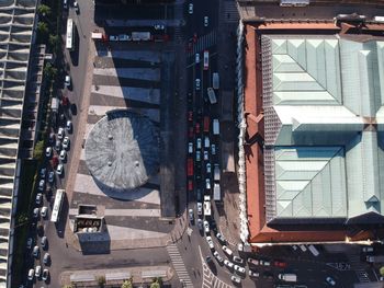 High angle view of street amidst buildings in city