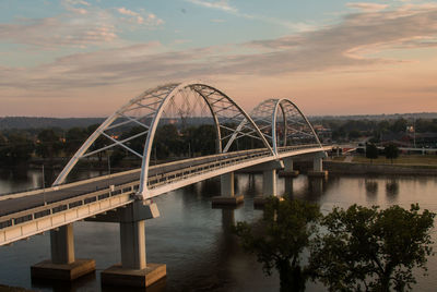 Bridge over river against sky during sunset