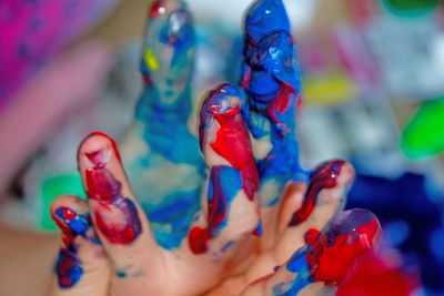 Close-up of colorful toys against blurred background