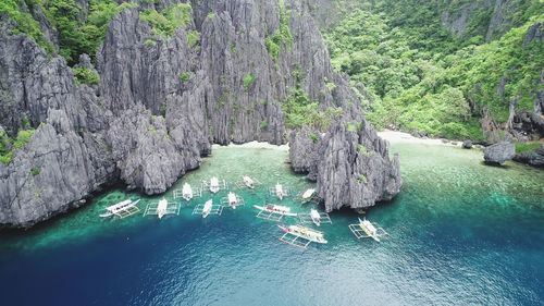 Scenic view of rocks by sea