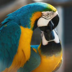 Close-up of a kissing parrots