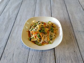 High angle view of food in bowl on table