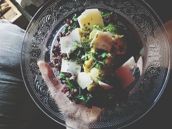 High angle view of food in plate